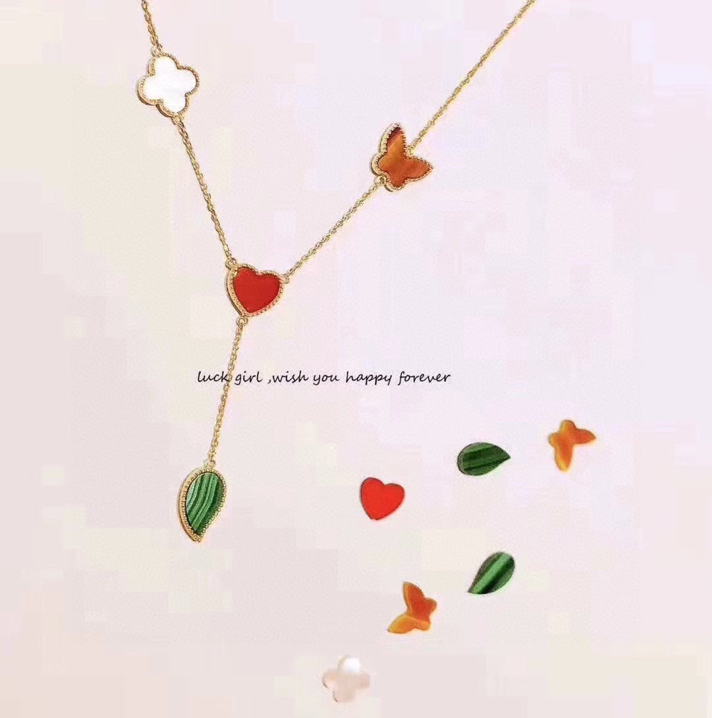 Van Cleef & Arpels LUCKY SPRING 4 MOTIFS PINK GOLD NECKLACE